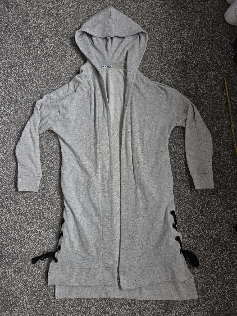 Dex Light Gray Hooded Longline Cardigan with Black Side Lace-Up